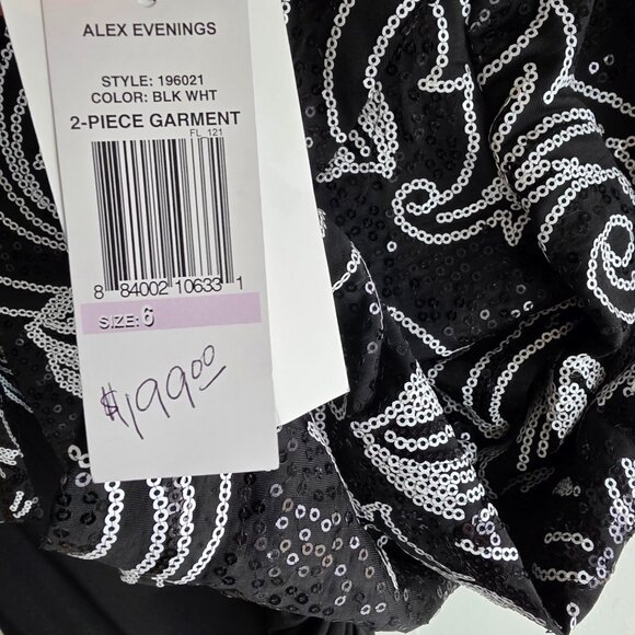 NEW Alex Evenings 2 Piece Black and White Sequin Dress Size 6 - Picture 2 of 6